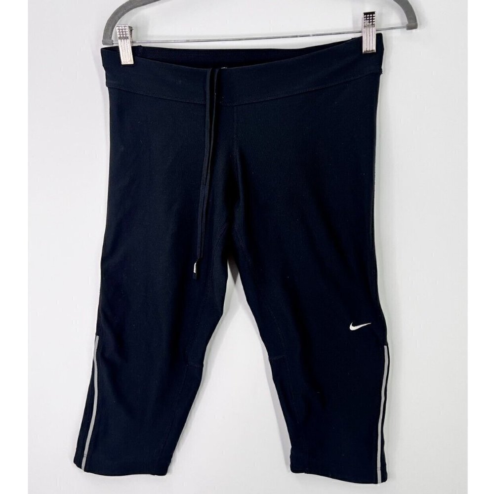 Nike Dri-Fit Activewear Capris Drawstring Back Zip Pocket Black Women’s Medium